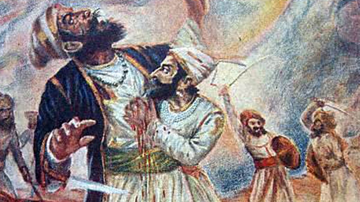 Shivaji fighting the Bijapuri general Afzal Khan
