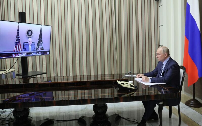 Putin holds a video call with U.S. president Joe Biden.