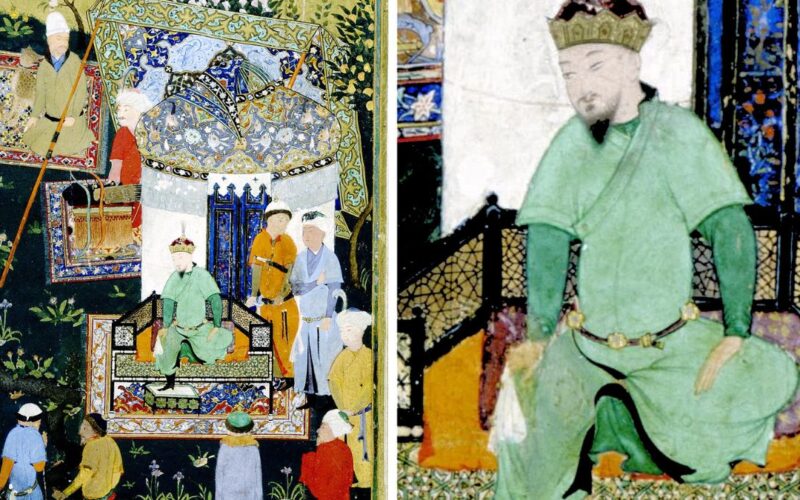 Depiction of Timur granting audience on the occasion of his accession, in the near-contemporary Zafarnama.